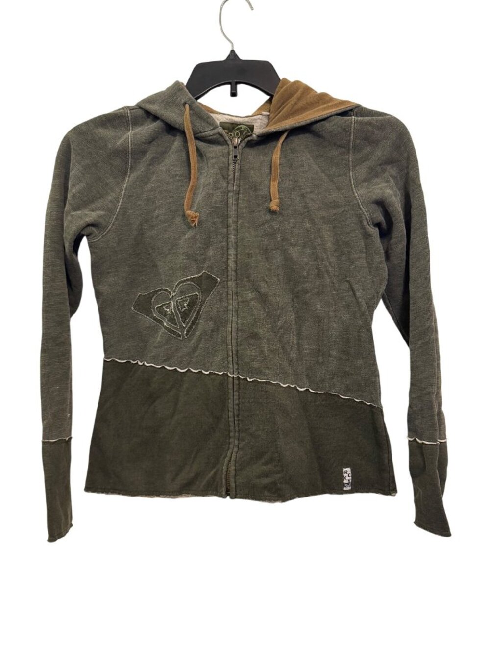 Roxy Olive Green Hoodie Jacket Womens M Full Zip Cotton Blend